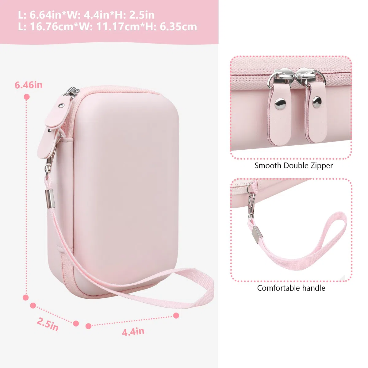 étui Dur de Transport pour caméra instantanée Fujifilm Instax Mini Evo, étui de Stockage de Voyage d'imprimante Instax Mini avec Poche en Maille Peut Stocker des câbles USB, Film, Rose