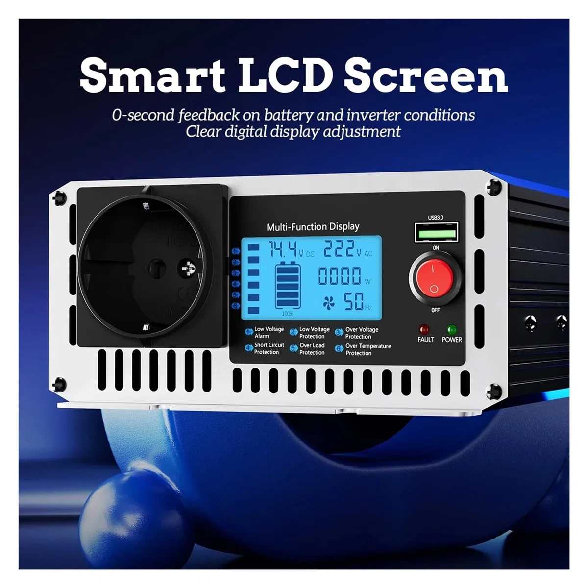 Convertisseur Tension 12v 230v avec Écran LCD Inverseur Onda pour Pura Convertisseur 12v 220v 3000w/6000w avec Commande À Distance 1 Transformateur USB Voiture Onduleur(12V,3000W)