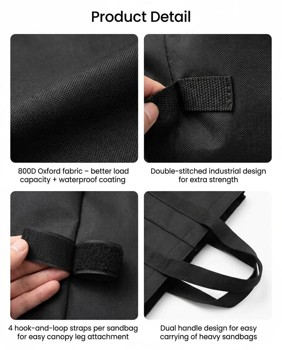 4 Pièces Sac de Lestage pour Tonnelle, 800D Oxford Sac de Sable pour Poids, Sac de Sable Pergola, Convient pour Auvent,Tente, Lestage Tonnell