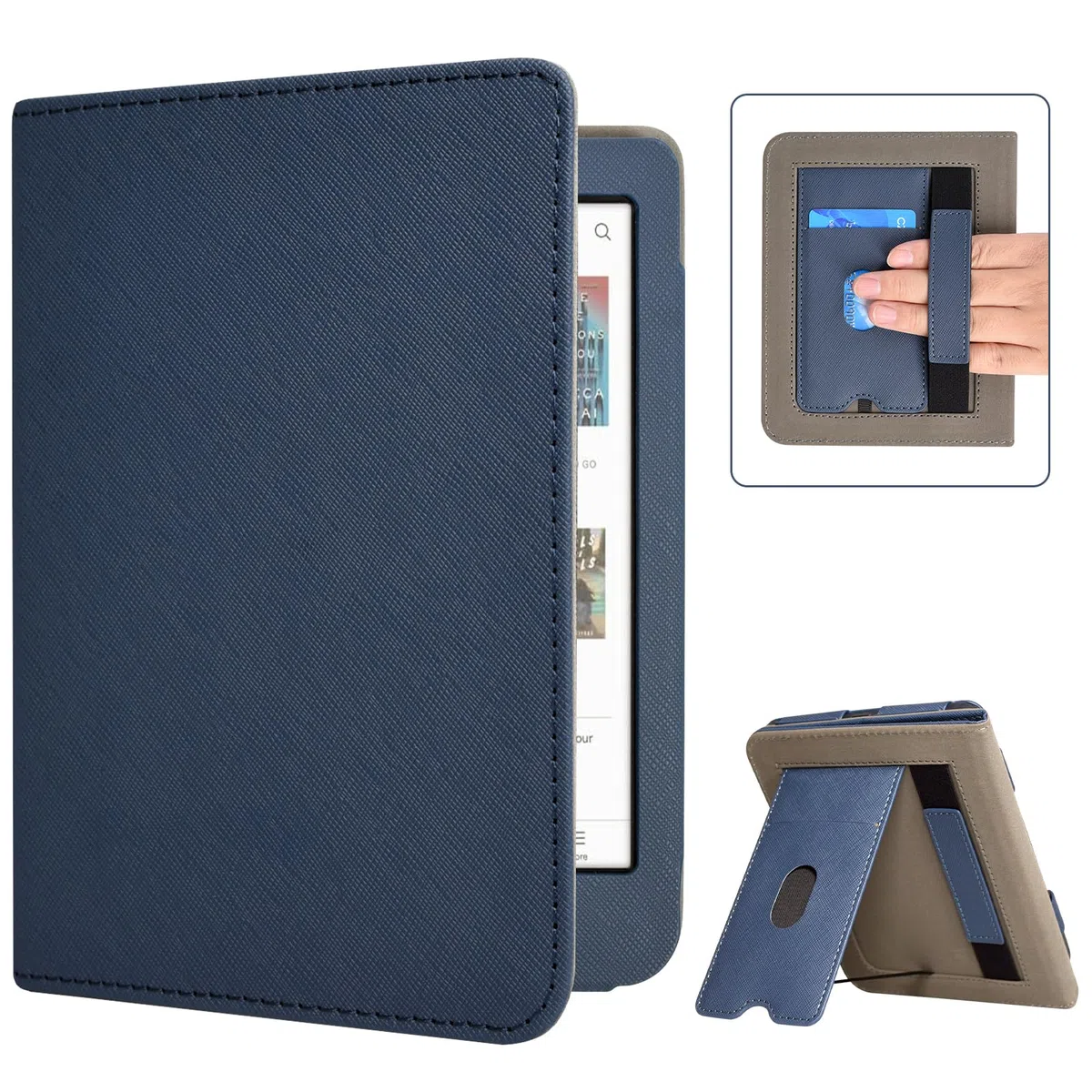 Caweet Étui pour Tolino Shine Color/Shine 5(2024)/Shine 4(2022) et Kobo Clara Colour/BW/2E, Couverture à Support Pliable avec Fente pour Carte, Sangle pour la Main et Auto Sleep/Wake, Bleu
