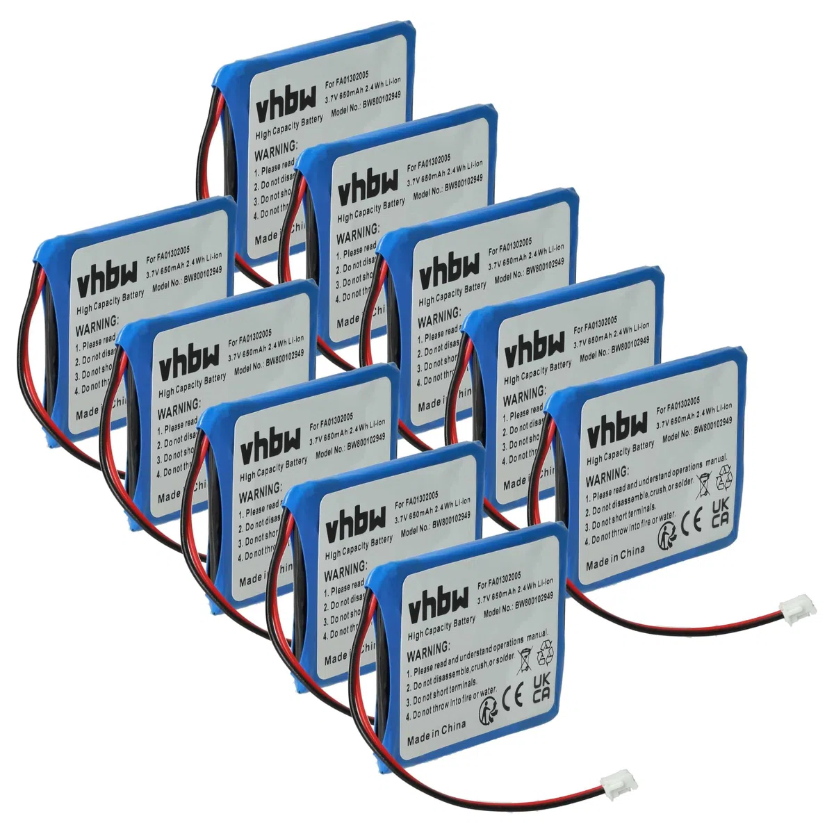 vhbw 10x Batterie Compatible avec Ascom 9D41, D41, D43, R1D téléphone Fixe sans Fil (650mAh, 3,7V, Li-ION)