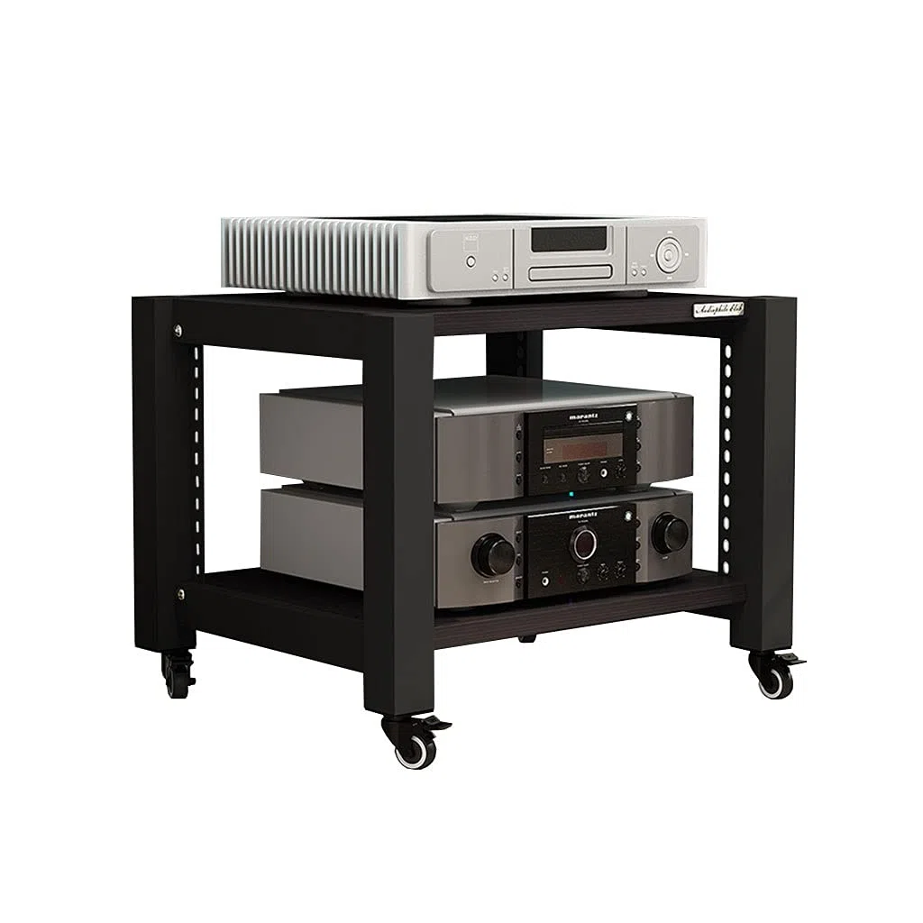 Pieds d'Enceintes Support Audio à roulettes, Support TV, Composants multimédia, Support Audio Multicouche, Armoire de Haut-Parleur, 2/3/4 Couches (Grain de Bois Noir) Support D'enceinte (Size : S1)
