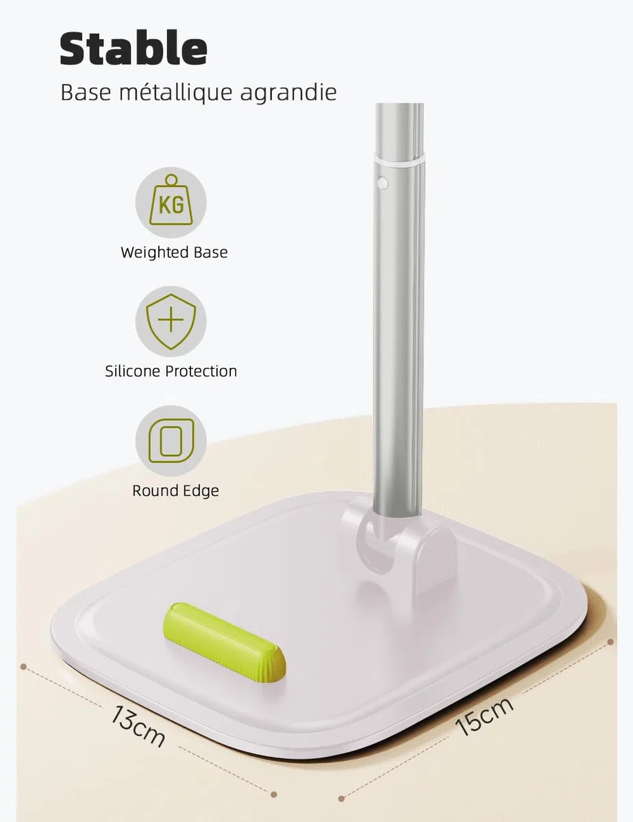 Support Telephone Bureau, Hauteur et Angle Réglables Porte Telephone, Support de Téléphone Pliable Bureau pour iPhone 15,14,13,12,11,Pro, Smartphone,Tablette, Blanc