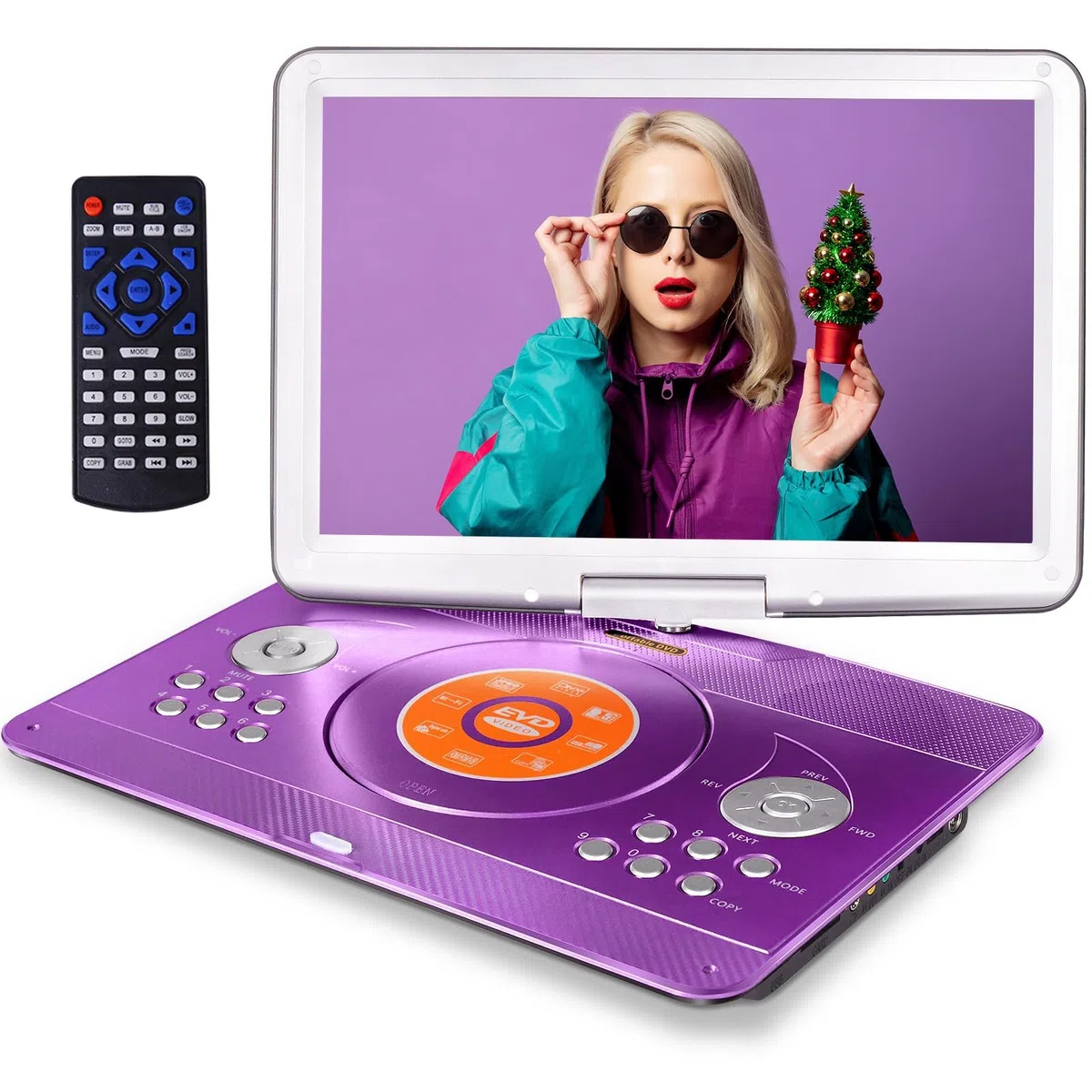 Lecteur DVD portable de 42,9 cm avec grand écran HD pivotant de 36,1 cm, lecteurs DVD portables pour enfants avec batterie rechargeable de 6 heures 5000 mAh, synchronisation TV, prise en charge