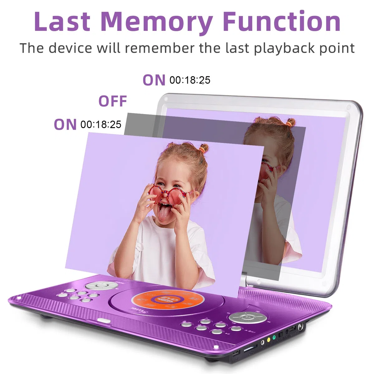 Lecteur DVD portable de 42,9 cm avec grand écran HD pivotant de 36,1 cm, lecteurs DVD portables pour enfants avec batterie rechargeable de 6 heures 5000 mAh, synchronisation TV, prise en charge
