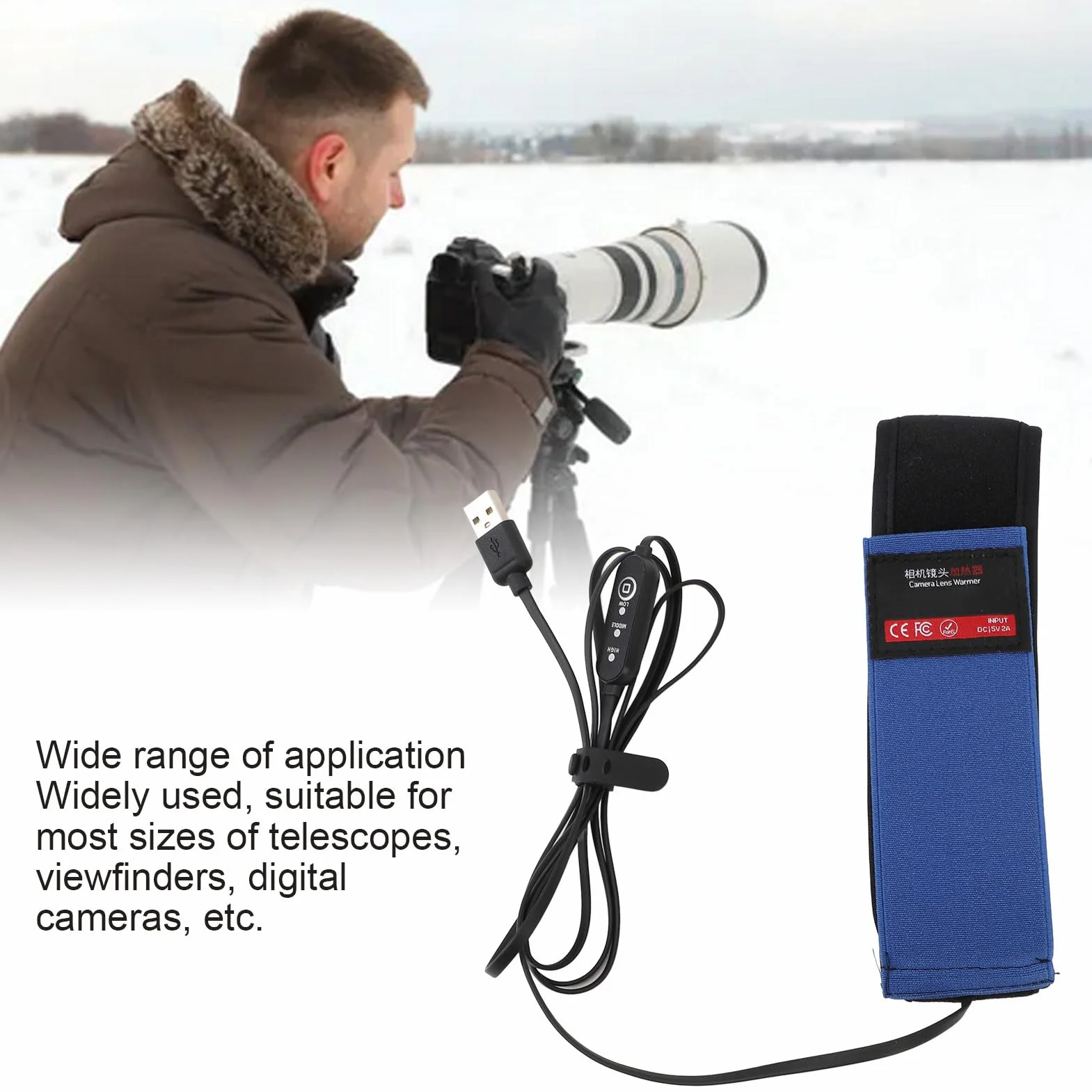 Réchauffeur d'objectif, Anti-buée 3 températures réglables pour Objectif de caméra USB, Bande chauffante de rosée, Crochet et Boucle, Chauffage d'objectif pour télescopes de caméra (545mm)