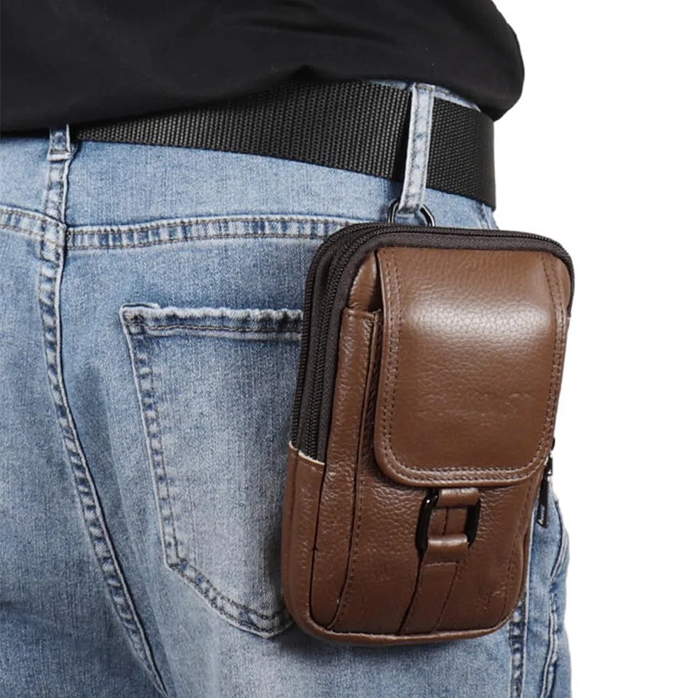 Étui de Ceinture Pochette Téléphone Holster, Grande Pochette Smartphone, Sacoche Ceinture Homme, Pochette Telephone Portable, Sac Bandoulière Homme, Multi-usages Taille Sac (Café)